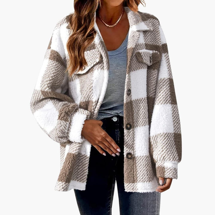 Damen Karo Jacke mit Knopfverschluss