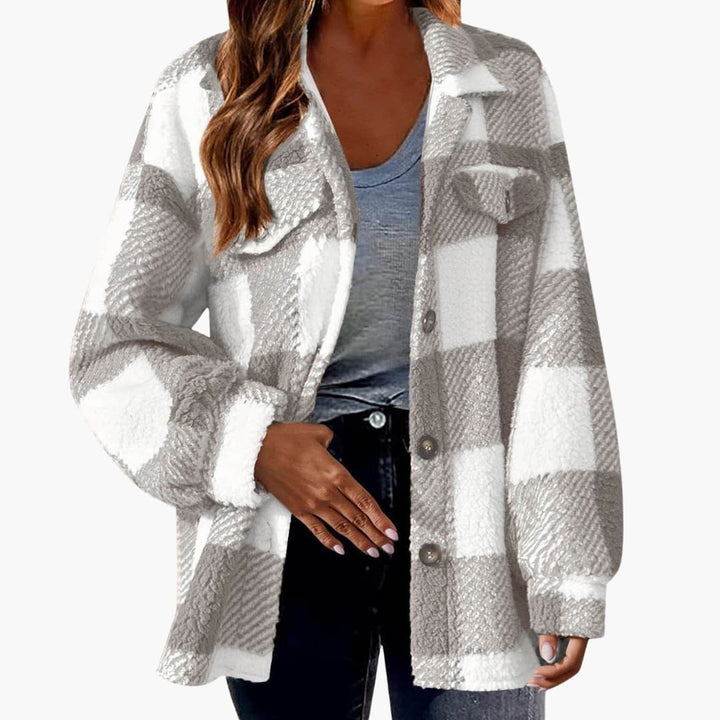 Damen Karo Jacke mit Knopfverschluss