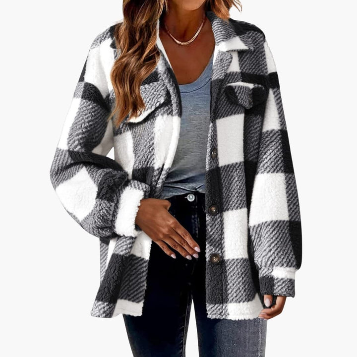 Damen Karo Jacke mit Knopfverschluss