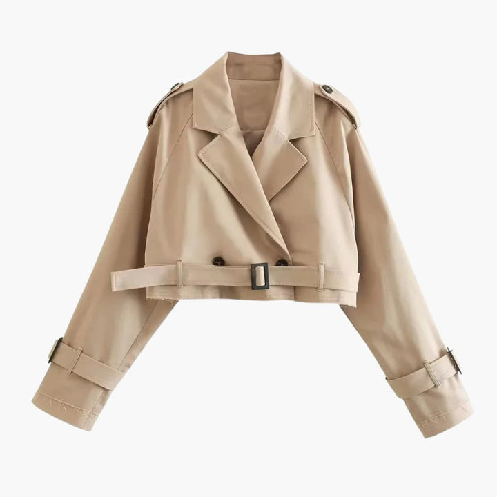 Damen Kurzer Trenchcoat mit Gürtel und Doppelreihe Knöpfen