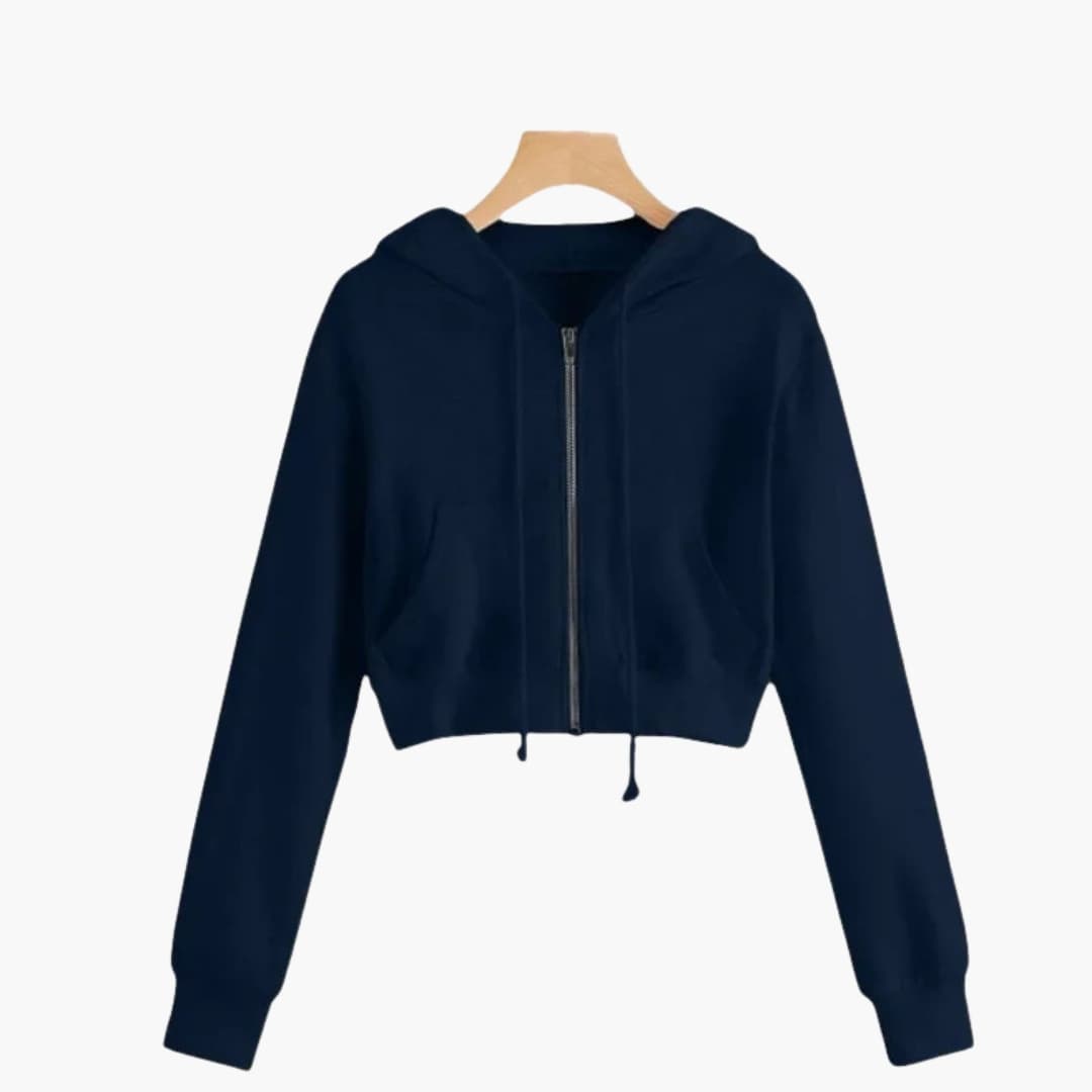 Damen Kurzes Sweatshirt mit Kapuze und langen Ärmeln