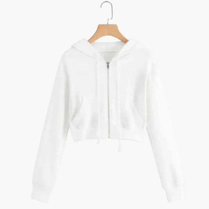 Damen Kurzes Sweatshirt mit Kapuze und langen Ärmeln