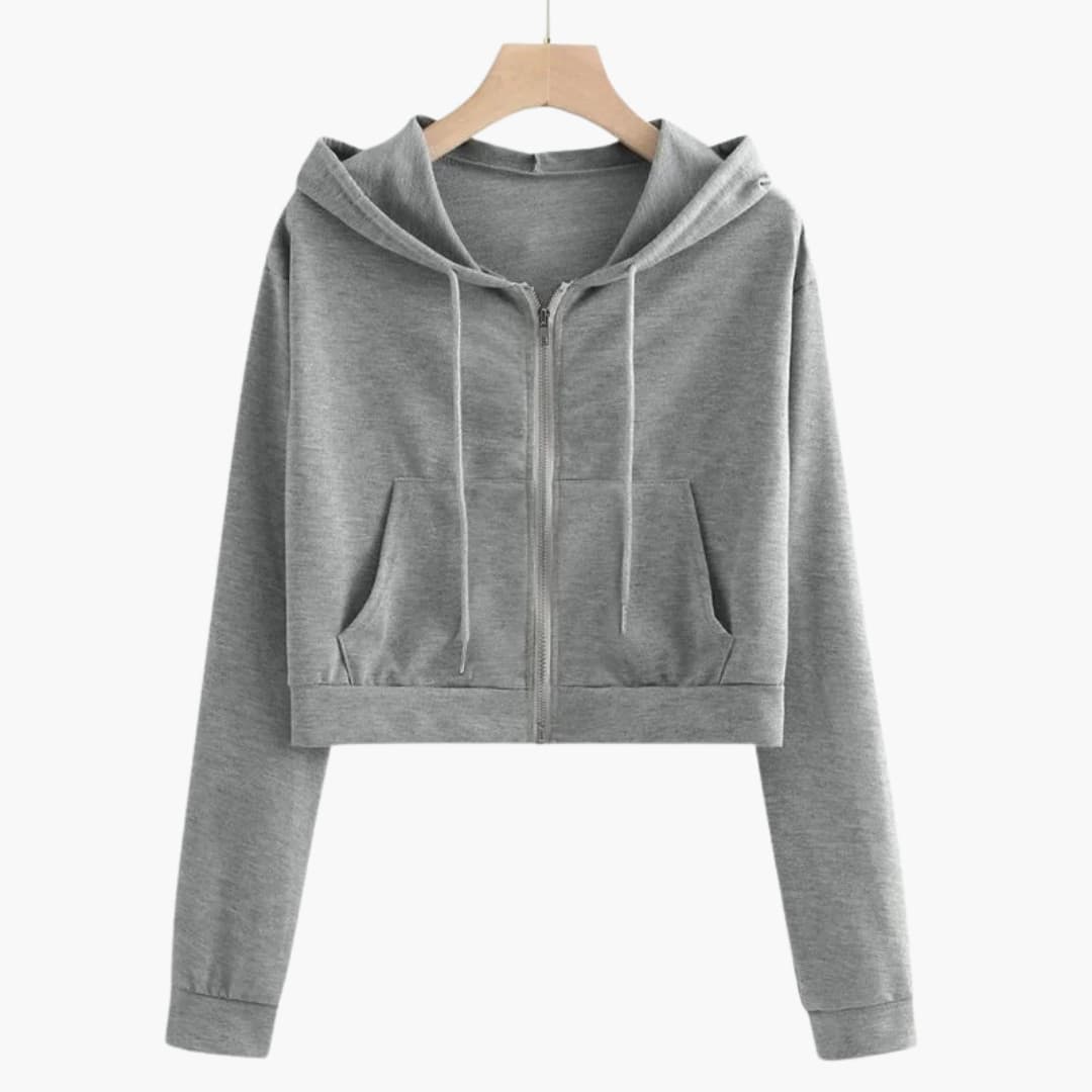 Damen Kurzes Sweatshirt mit Kapuze und langen Ärmeln