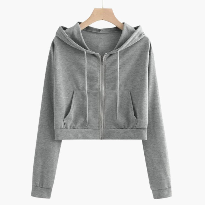 Damen Kurzes Sweatshirt mit Kapuze und langen Ärmeln