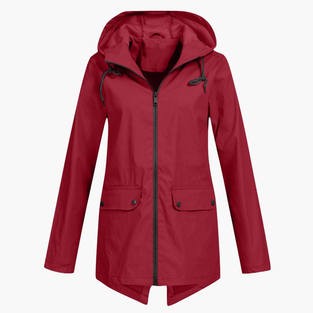Damen Kurzregenjacke mit Kapuze und Reißverschluss
