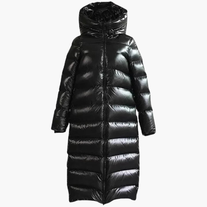 Damen Lange Daunenjacke mit Reißverschluss und Kapuze