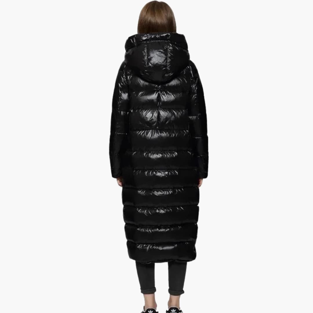 Damen Lange Daunenjacke mit Reißverschluss und Kapuze