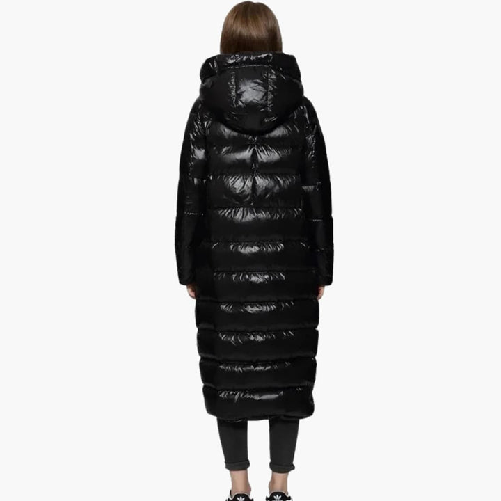 Damen Lange Daunenjacke mit Reißverschluss und Kapuze