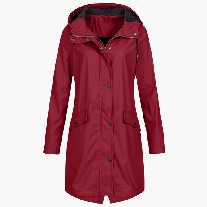 Damen Langregenjacke mit Kapuze und Druckknopfverschluss