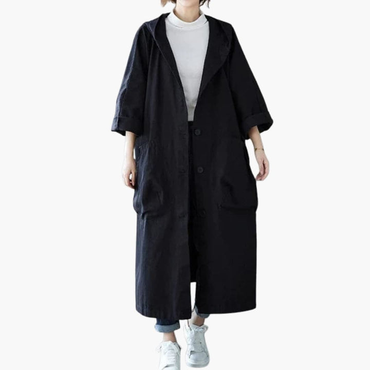 Damen Mantel Lang mit Kapuze und Taschen