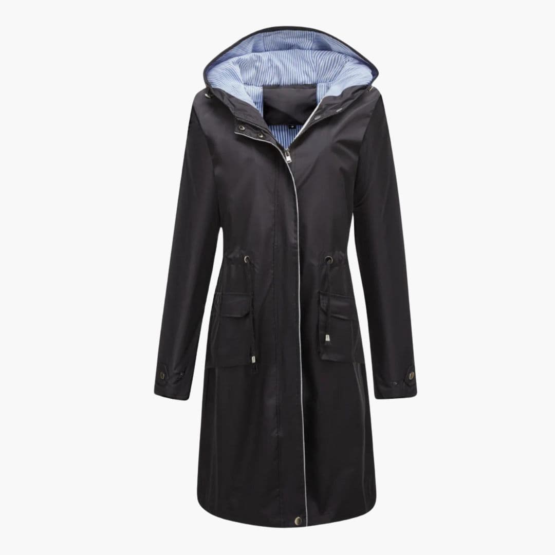 Damen Mantel lang mit Taschen und Kapuze