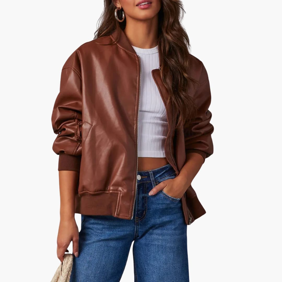 Damen Oversize-Bomberjacke mit Reißverschluss und Rippbündchen