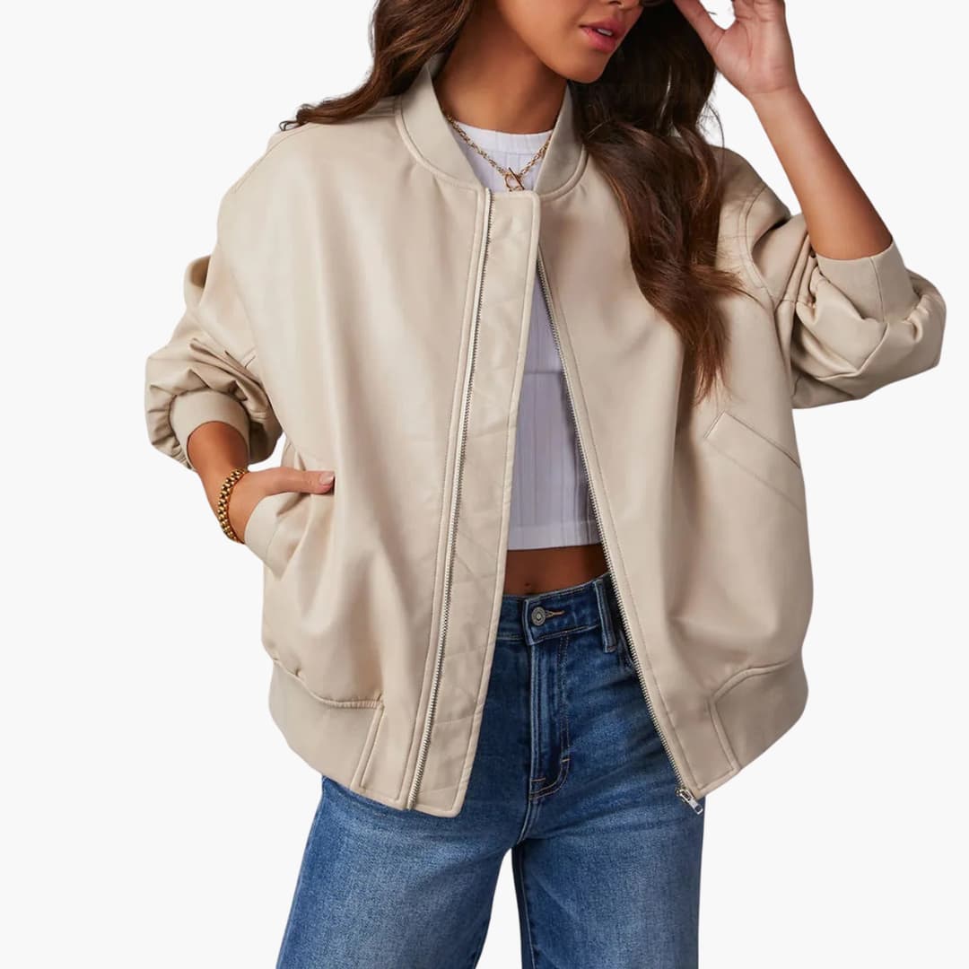 Damen Oversize-Bomberjacke mit Reißverschluss und Rippbündchen