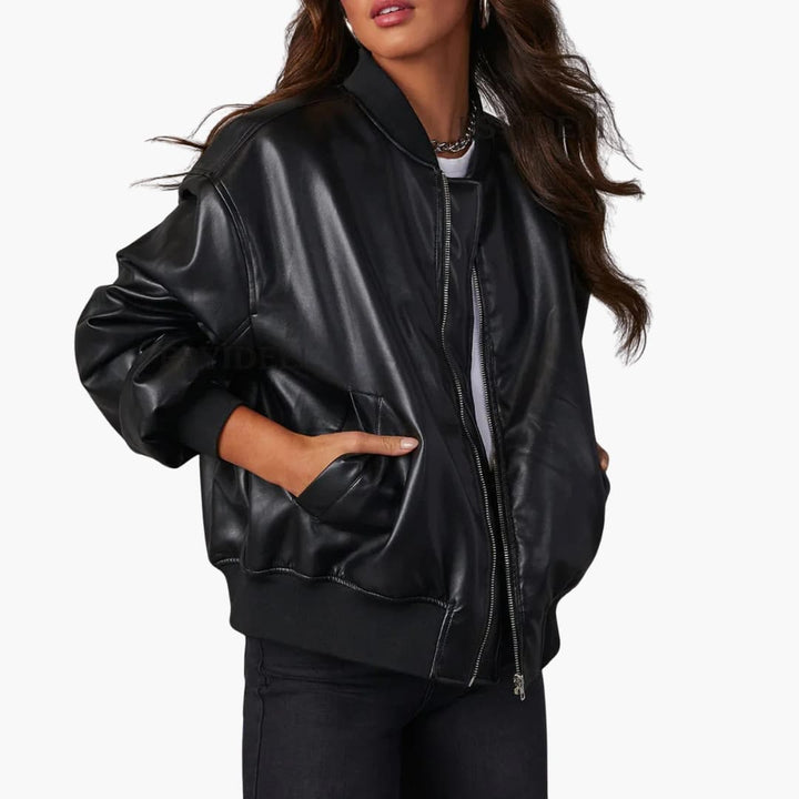 Damen Oversize-Bomberjacke mit Reißverschluss und Rippbündchen