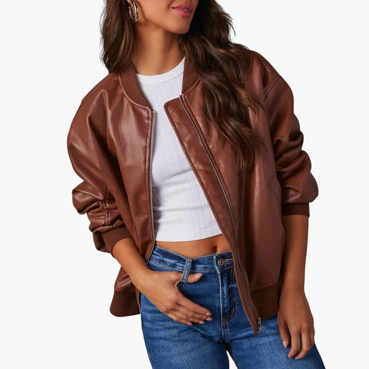 Damen Oversize-Bomberjacke mit Reißverschluss und Rippbündchen