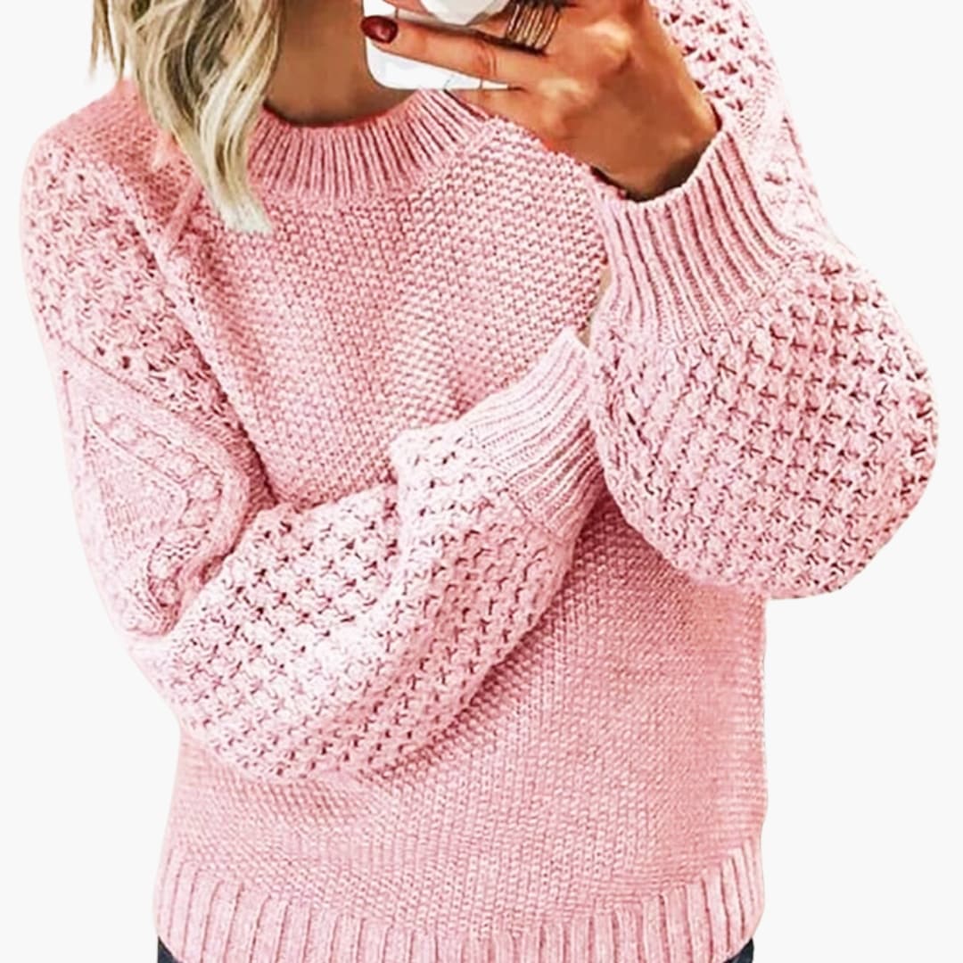 Damen Pullover mit Rundhalsausschnitt und Ärmelmuster