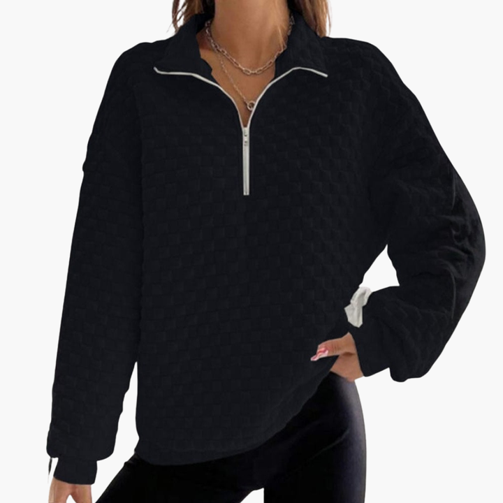 Damen Pullover mit Viertelreißverschluss und strukturierter Oberfläche