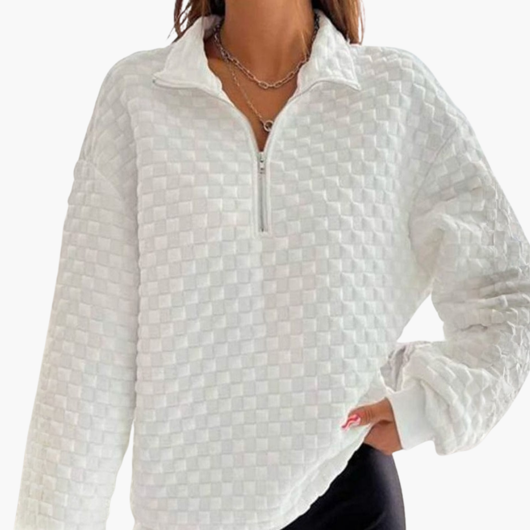 Damen Pullover mit Viertelreißverschluss und strukturierter Oberfläche