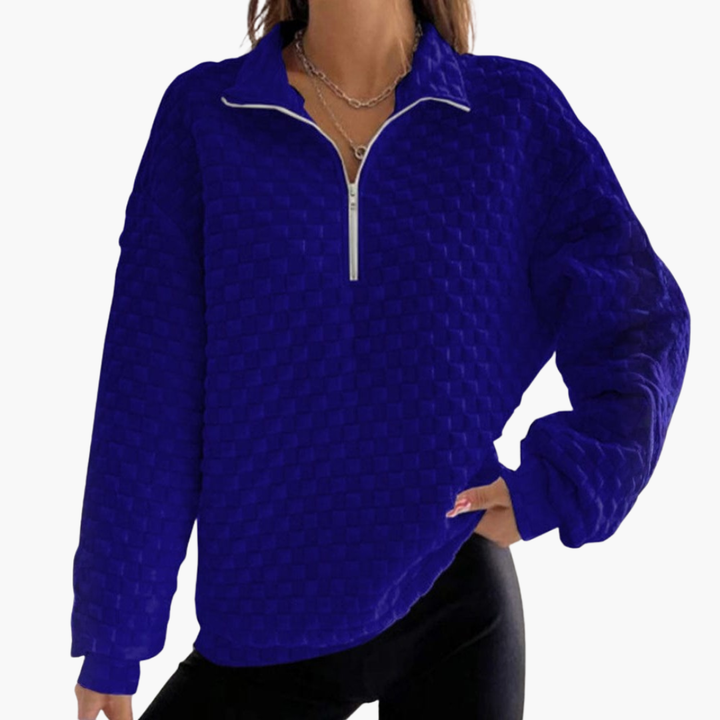 Damen Pullover mit Viertelreißverschluss und strukturierter Oberfläche