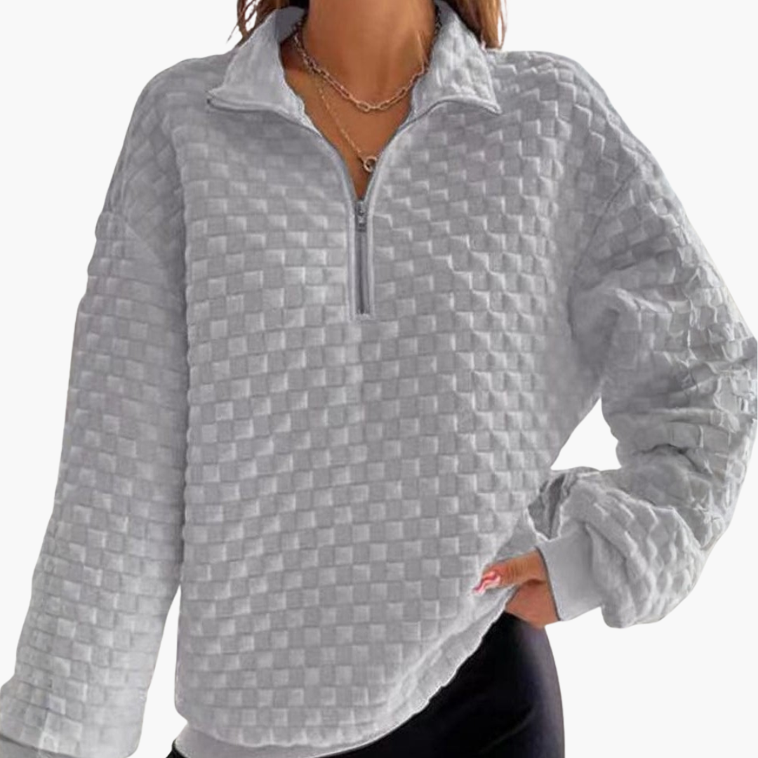 Damen Pullover mit Viertelreißverschluss und strukturierter Oberfläche