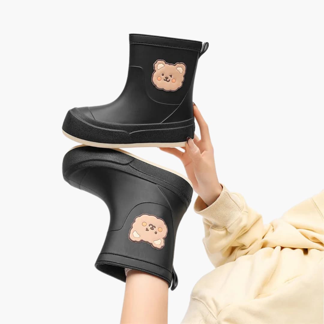 Damen Regenstiefel mit Bärenmotiv und strukturierter Sohle