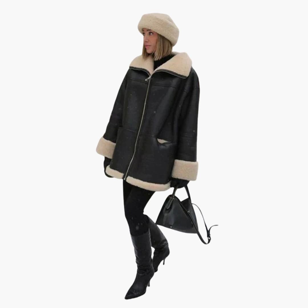 Damen Schwarze Jacke mit  Shearling Besatz