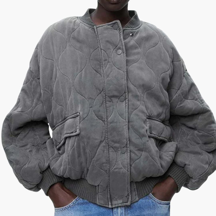 Damen Stepp Bomberjacke mit Knöpfen
