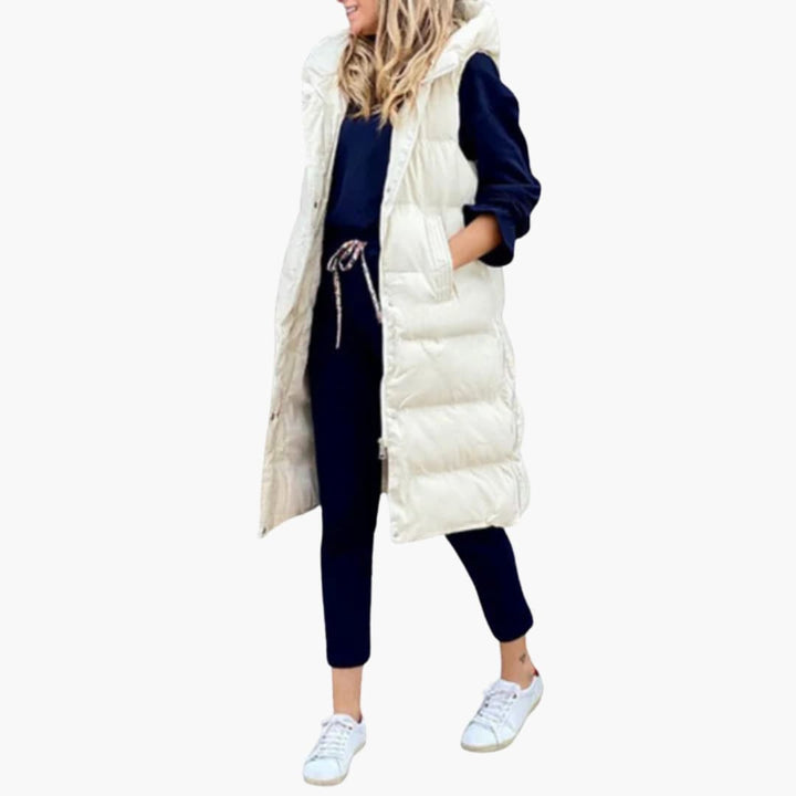 Damen Steppweste Lang mit Kapuze und Taschen