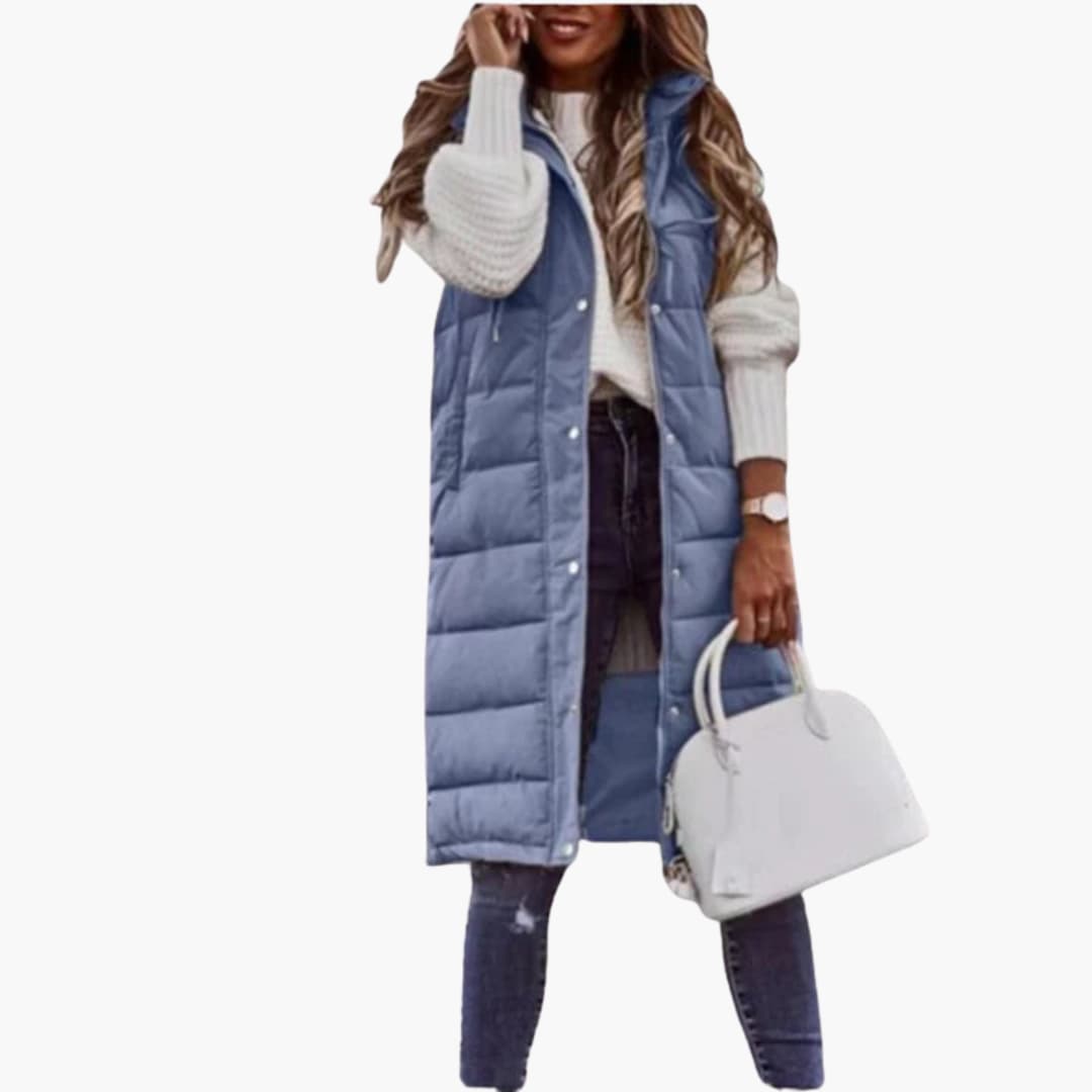 Damen Steppweste Lang mit Kapuze und Taschen