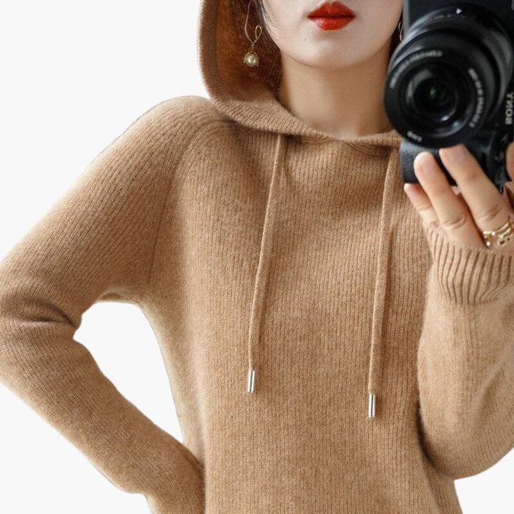 Damen Strick-Hoodie mit langen Ärmeln