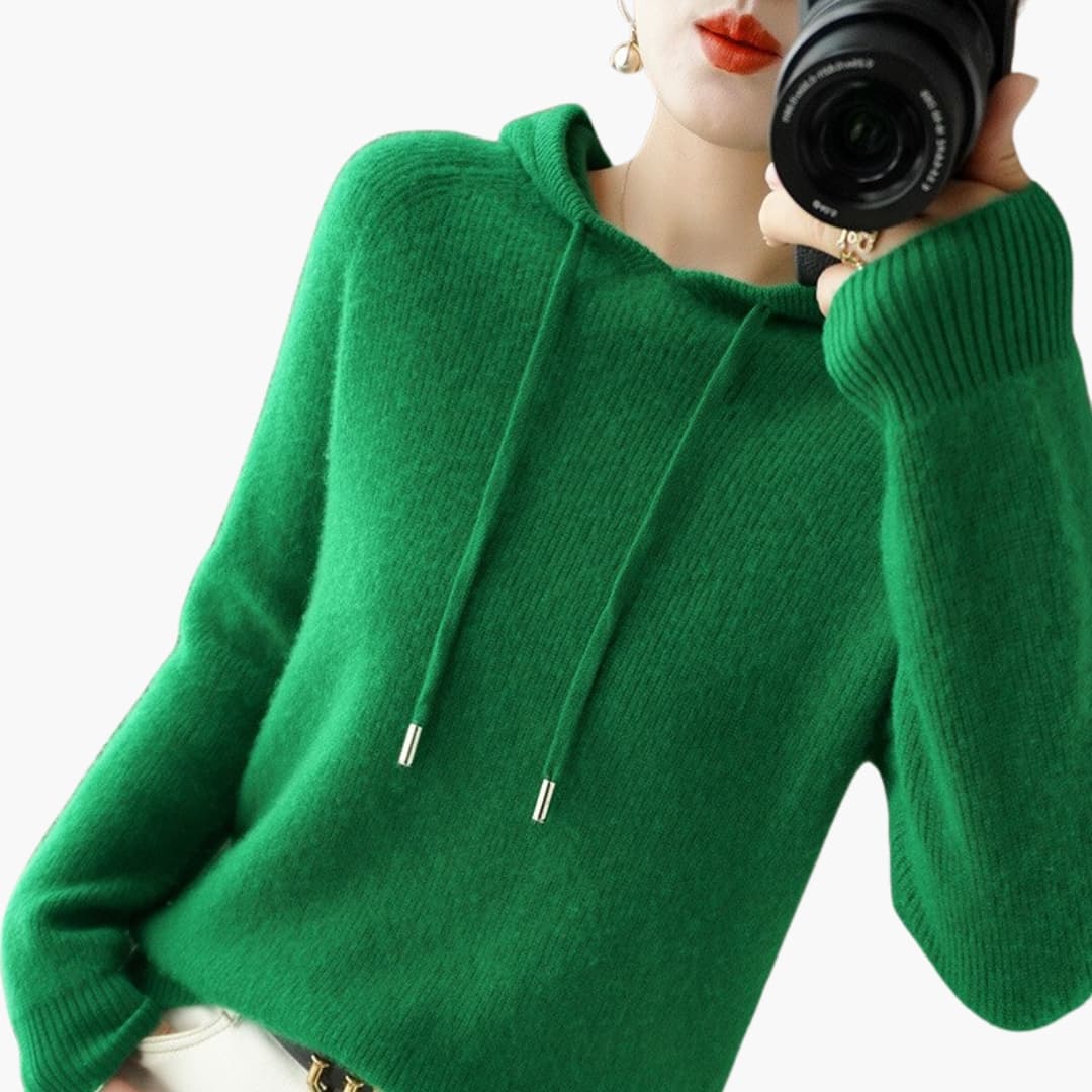 Damen Strick-Hoodie mit langen Ärmeln