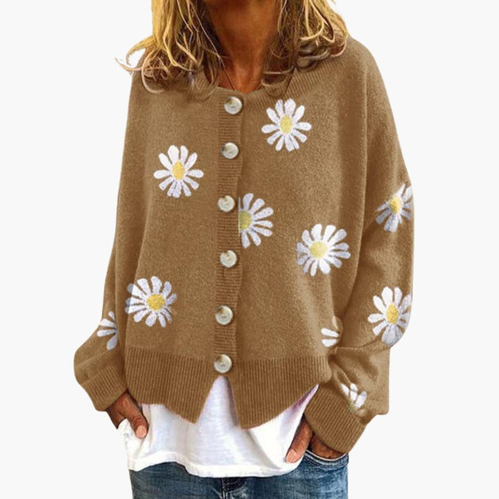 Damen Strickjacke mit Blumenmuster und Knopfverschluss