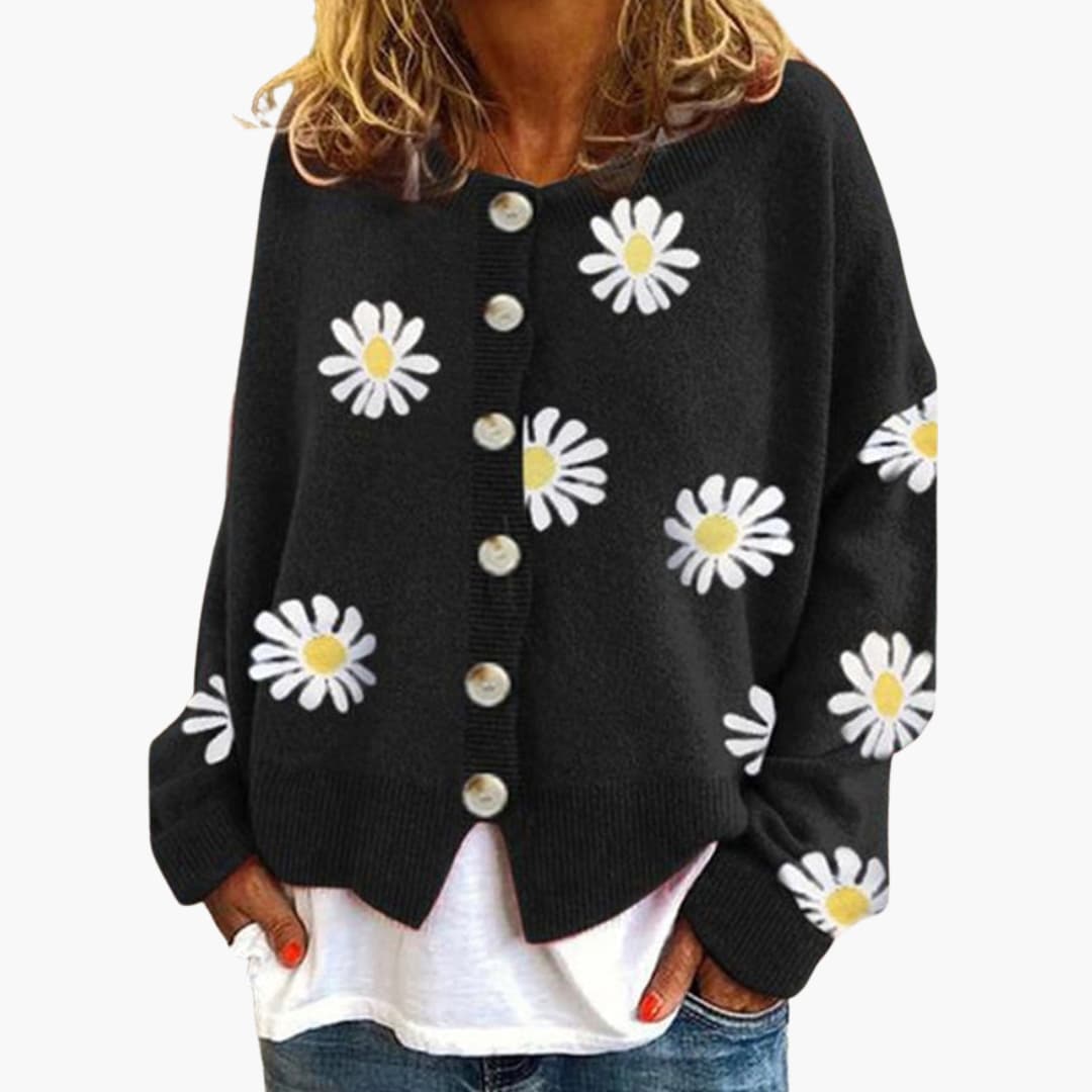 Damen Strickjacke mit Blumenmuster und Knopfverschluss