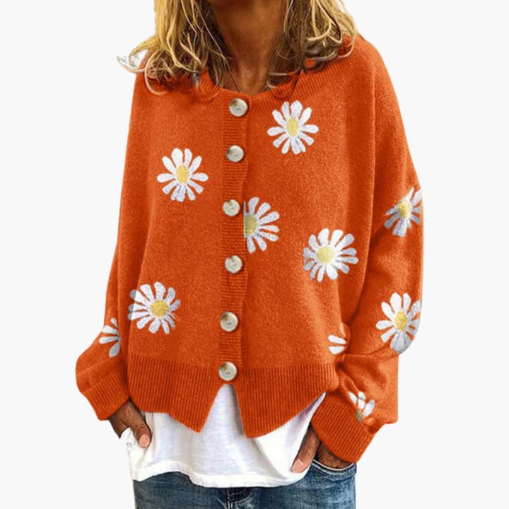 Damen Strickjacke mit Blumenmuster und Knopfverschluss