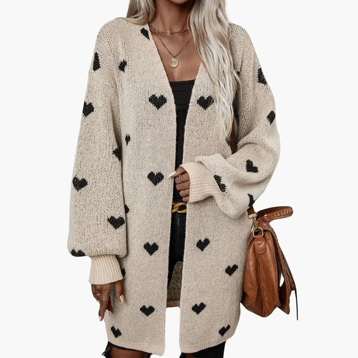 Damen Strickjacke mit Knopfleiste und Herzmuster