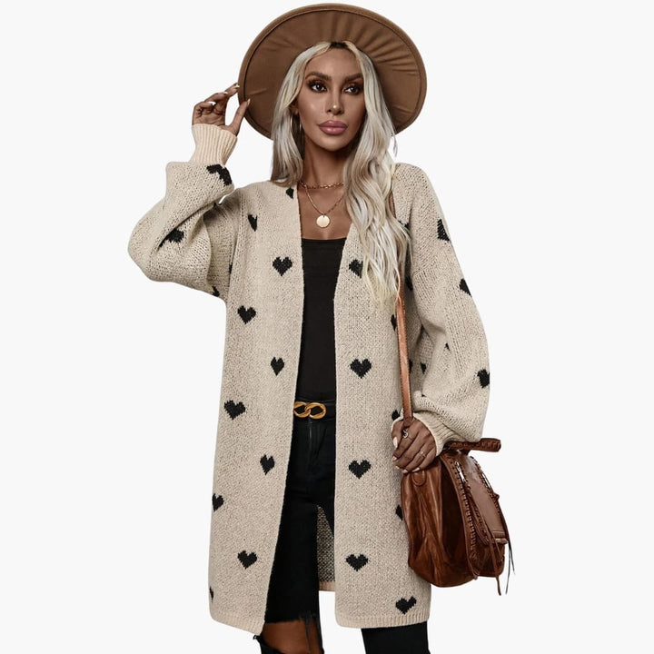 Damen Strickjacke mit Knopfleiste und Herzmuster