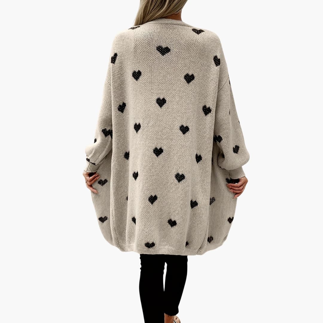 Damen Strickjacke mit Knopfleiste und Herzmuster