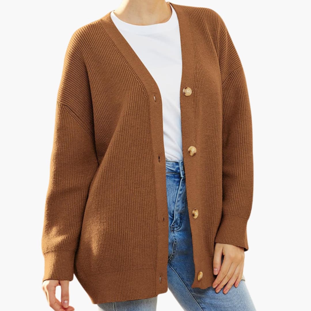 Damen Strickjacke mit V Ausschnitt und Knopfleiste