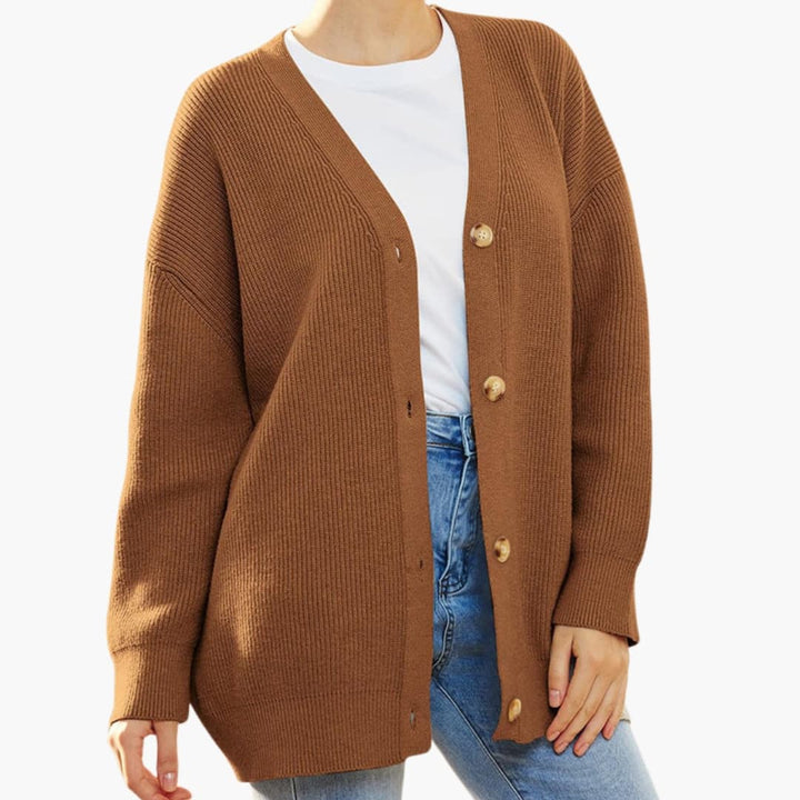 Damen Strickjacke mit V Ausschnitt und Knopfleiste
