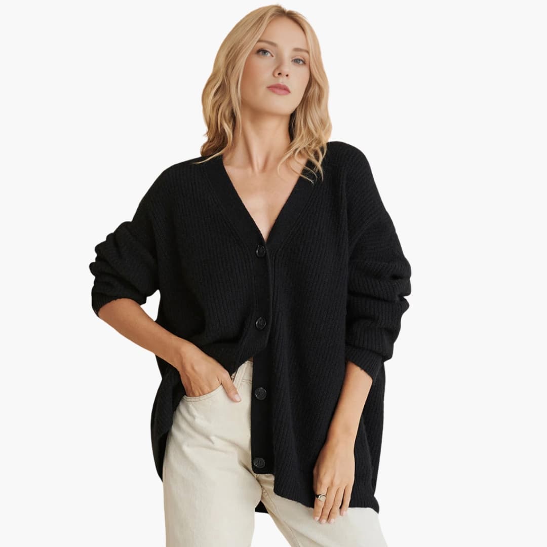 Damen Strickjacke mit V Ausschnitt und Knopfleiste