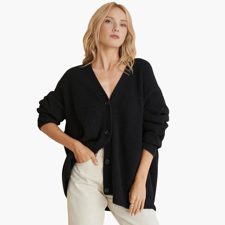 Damen Strickjacke mit V Ausschnitt und Knopfleiste