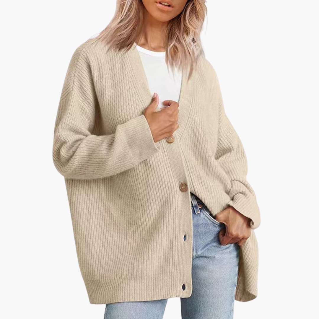 Damen Strickjacke mit V Ausschnitt und Knopfleiste