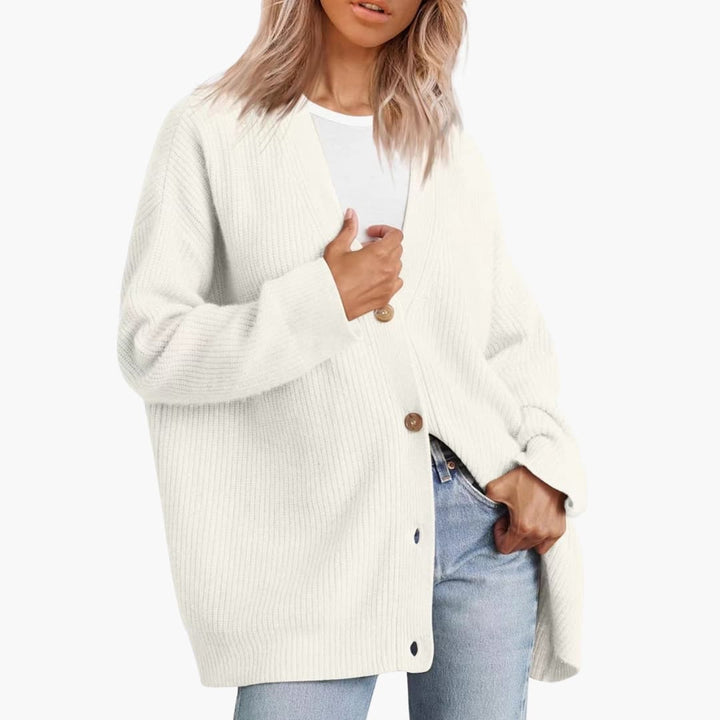 Damen Strickjacke mit V Ausschnitt und Knopfleiste