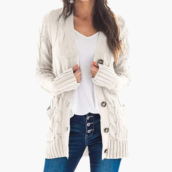 Damen Strickjacke mit langen Ärmeln und geradem Saum