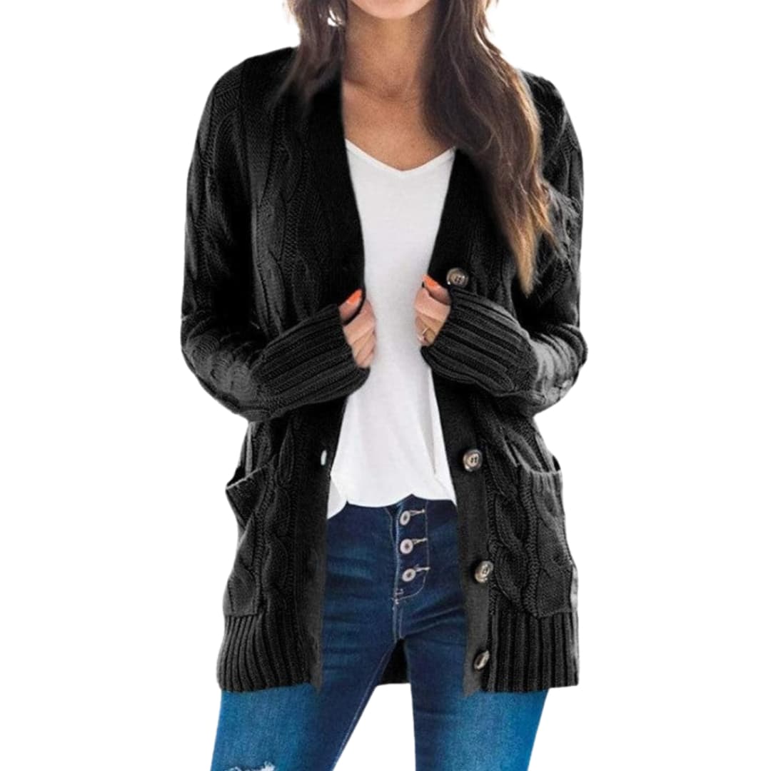Damen Strickjacke mit langen Ärmeln und geradem Saum