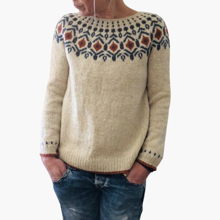 Damen Strickpullover mit Rundhalsausschnitt und geometrischem Muster