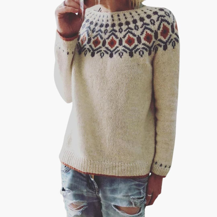 Damen Strickpullover mit Rundhalsausschnitt und geometrischem Muster