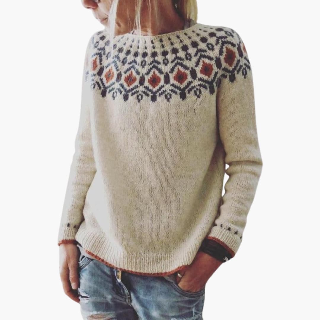 Damen Strickpullover mit Rundhalsausschnitt und geometrischem Muster