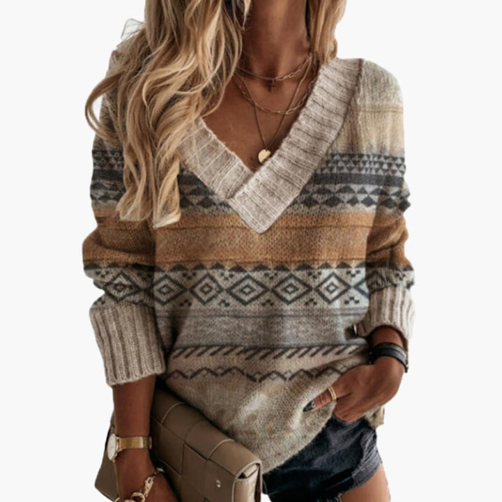 Damen Strickpullover mit V-Ausschnitt