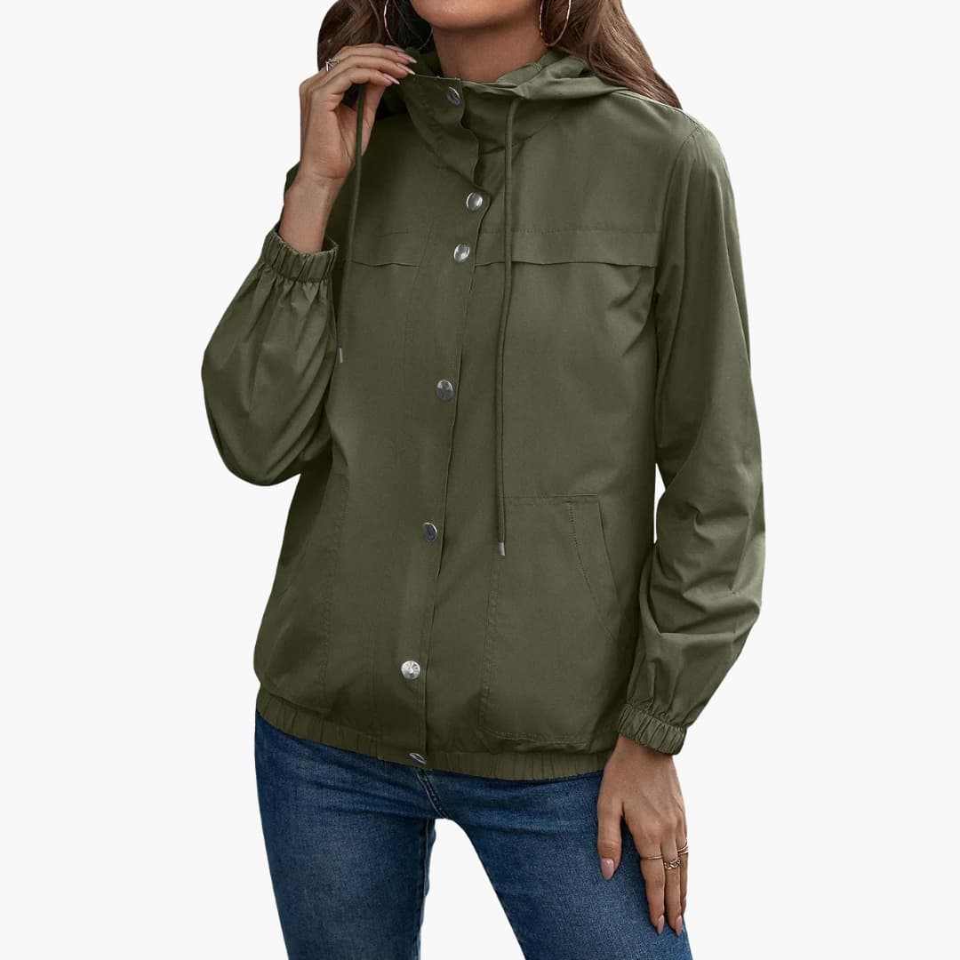 Damen Trenchcoat mit Kapuze, Knopfverschluss und Fronttaschen